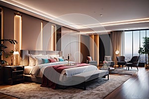 3d rendering beautiful luxury bedroom suite in hotel with tv