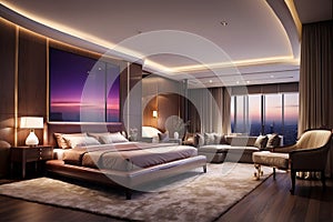 3d rendering beautiful luxury bedroom suite in hotel with tv