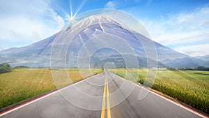 3d rendering of beautiful road to the mountaion with nice light