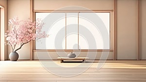 3D rendering of a beautiful traditional Japanese living room.