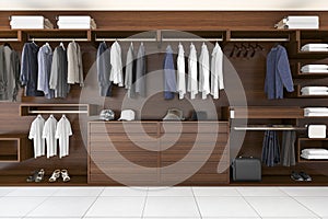 3d rendering beautiful wood horizontal wardrobe and walk in closet