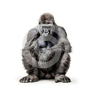 3D rendering of a big black gorilla isolated on a white background