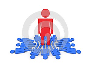 3d rendering. A big red female standing on group of Blue male gender sign. gender pay gap or smart working women concept