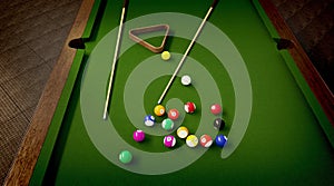 3D rendering of billiard balls on pool table