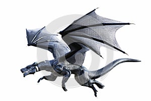 3D rendering of a black fantasy dragon flying isolated on white