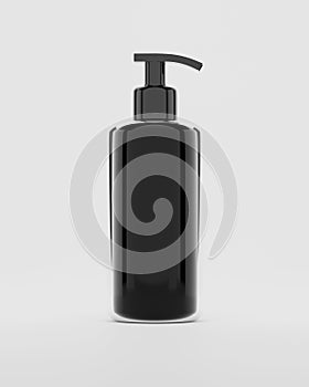 3d rendering Black plastic bottle with shampoo pumps isolated on white background