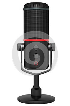 3D rendering of black studio condenser microphone isolated on white background