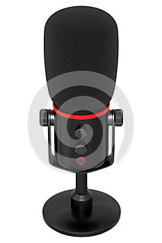 3D rendering of black studio condenser microphone isolated on white background