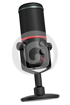 3D rendering of black studio condenser microphone isolated on white background