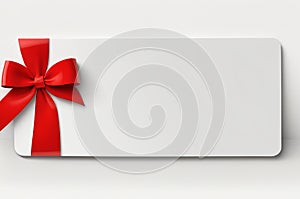3D Rendering of Blank Gift Card with Red Rope Bow, Isolated on White Background with Subtle Shadow.
