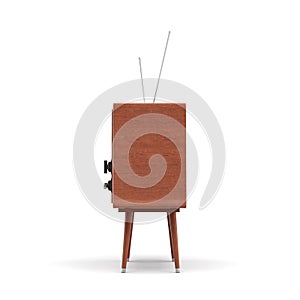 3d rendering of a blank retro TV set with an antenna stands on a low four legged table