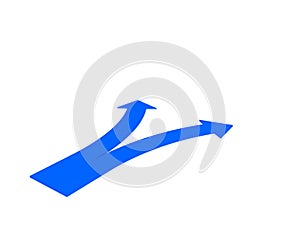 3D Rendering of a blue arrow splitting in two pathways