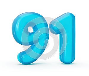 3d rendering of the Blue jelly digit 91 isolated on white background, colorful numbers for kids