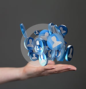 3D rendering of blue people silhouettes in the network team - digital network concept