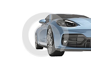 3D rendering of blue sports car on white background no shadow