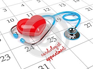 3d rendering of blue stethoscope, calendar