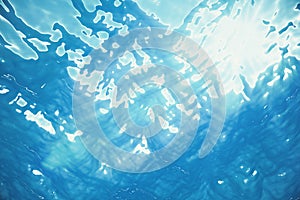 3d rendering blue surface underwater and ripples, with light rays.