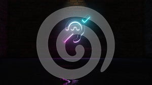 3D rendering of blue violet neon symbol of deaf icon on brick wall