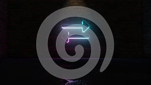 3D rendering of blue violet neon symbol of exchange alt icon on brick wall