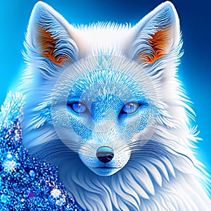 3d rendering of a blue wolf with a white fur on a blue background Generative AI