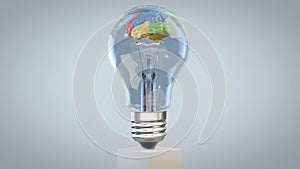 3D rendering of a brain rotating inside a lightbulb, great mind concept, loop, Luma Matte