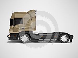 3d rendering brown road cargo dump truck side view on gray background with shadow
