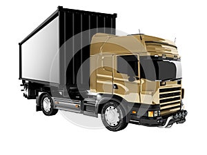 3D rendering brown road freight dumper with black semi trailer front view on white background no shadow