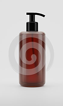 3d rendering Brown transparent plastic bottle with shampoo pumps isolated on white background