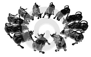 3D rendering - bull market rallying up in a circular array
