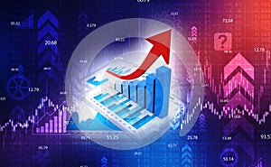 3d rendering business graph and documents. Stock market chart