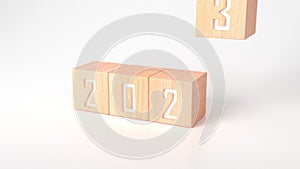 3d rendering of Business plan or Happy new year in 2023 concept for business strategy and development. Minimal wooden cubes green