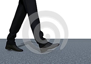 3d rendering. A Businessman walking forward on concrete road with white copay space as background