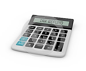 3d rendering of calculator with tax refund text