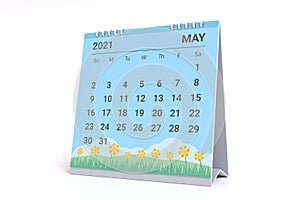 3D Rendering - Calendar for May 2021 with spring theme.