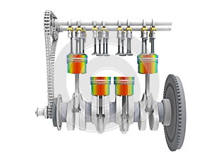 3D rendering - car engine pistons analysis