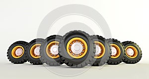 3D rendering of car tires isolated on white background