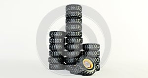 3D rendering of car tires isolated on white background