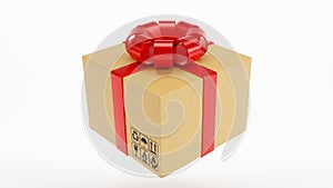 3D rendering of Carton boxes with red ribbon bow on white background, Gift box delivery