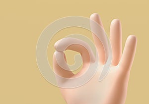 3d rendering of cartoon hand, okay sign gesture