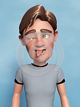 3D rendering of a cartoon man doing a silly face