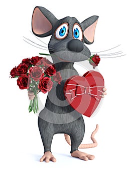 3D rendering of a cartoon mouse being romantic