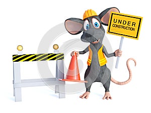 3D rendering of a cartoon mouse construction worker