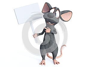3D rendering of a cartoon mouse holding blank sign