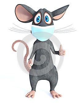 3D rendering of a cartoon mouse wearing face mask