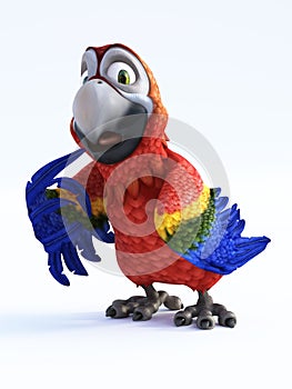 3D rendering of cartoon parrot busted.