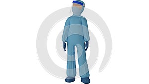 A 3D Rendering Cartoon Personal Protective Equipment Looking Up.