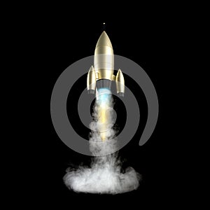 3D rendering cartoon rocket lift off