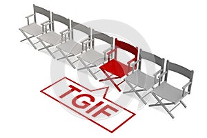 3D rendering of chair alignment with weekdays and the highlighted Friday with red color