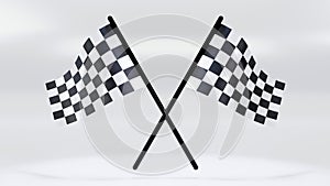 3D rendering of checker crossed flag pair, waving checker flags to crown a champion or the winner of a race on a color background