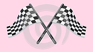 3D rendering of checker crossed flag pair, waving checker flags to crown a champion or the winner of a race on a color background